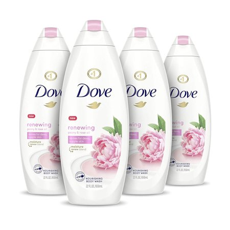Dove Body Wash, 4 Count, 100% Gentle Cleansers, Sulfate Free Peony and Rose Oil Effectively Washes Away Bacteria While Nourishing Your Skin 22 Oz