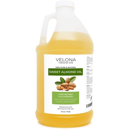 Velona USDA Certified Organic Sweet Almond Oil - 64 Oz | 100% Pure and Natural Carrier Oil | Refined  Cold Pressed | Skin  Hair  Body & Face Moisturiz