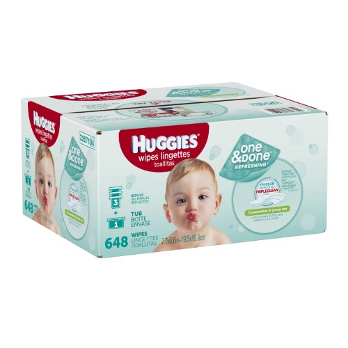 Huggies One & Done Refreshing Baby Wipes, Tub + 3 Refills (648 Ct)