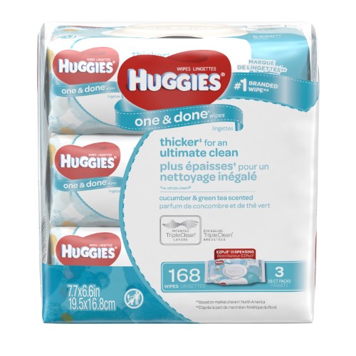 Huggies One & Done Refreshing Baby Wipes, Scented, 3 Packs of 56 (168 Count)