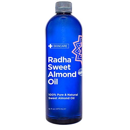 Radha Beauty Sweet Almond Oil - 100% Pure & Natural Carrier and Base Oil for Aromatherapy  Hair and Skin - Comes with Pump  16 Fl Oz.