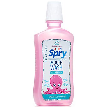 Spry Xylitol Mouthwash  Natural Ingredients  Enamel Support Oral Rinse Bubble Gum 16 Fl Oz 2 Pack
