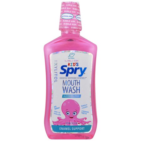 Xlear, Kid's Spry Mouth Wash, Enamel Support, Alcohol-Free, Natural Bubble Gum, 16 Fl Oz (pack of 2)