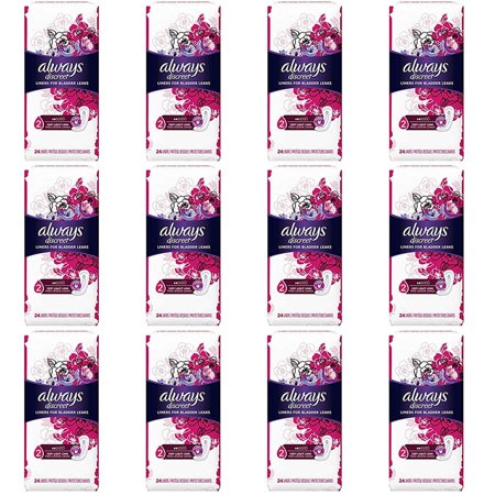 Pack of (12) Always Discreet Incontinence Bladder Liners - Very Light - Long Length - 24 Count