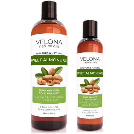 Velona USDA Certified Organic Sweet Almond Oil - 24 Oz | 100% Pure and Natural Carrier Oil | Refined  Cold Pressed | Skin  Hair  Body & Face Moisturiz