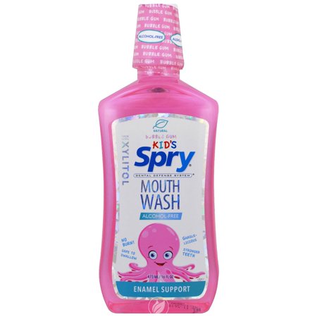 Spry Xylitol Mouthwash  Natural Ingredients  Enamel Support Oral Rinse Bubble Gum 16 Fl Oz 2 Pack