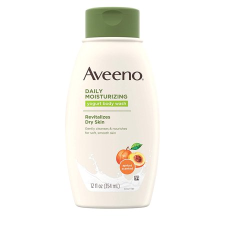 Daily Moisturizing Yogurt Body Wash with Soothing Oat & Apricot Scent, Gentle Soap-Free Body Cleanser for Dry Skin, Dye-Free & Hypoallergenic, 12 Fl. 