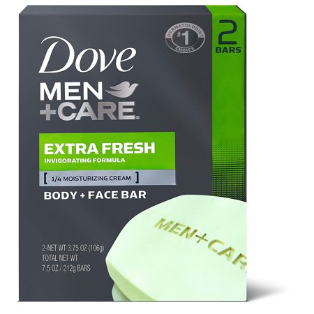 Dove Men+Care Body and Face Bar to Clean and Hydrate Skin Extra Fresh Body and Facial Cleanser More Moisturizing Than Bar Soap 3.75 Oz 2 Bars