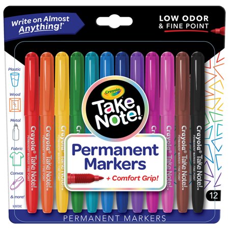Crayola Permanent Point Marker Comfort Grip Pens  Assorted Color  12 Ct