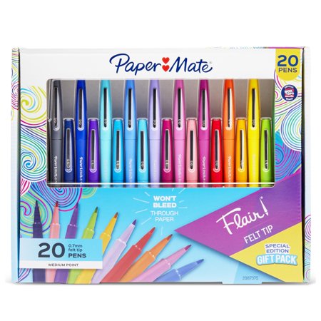 Paper Mate Flair Felt Tip Pens  Medium Point (0.7 Mm)  Assorted Colors  20 Count
