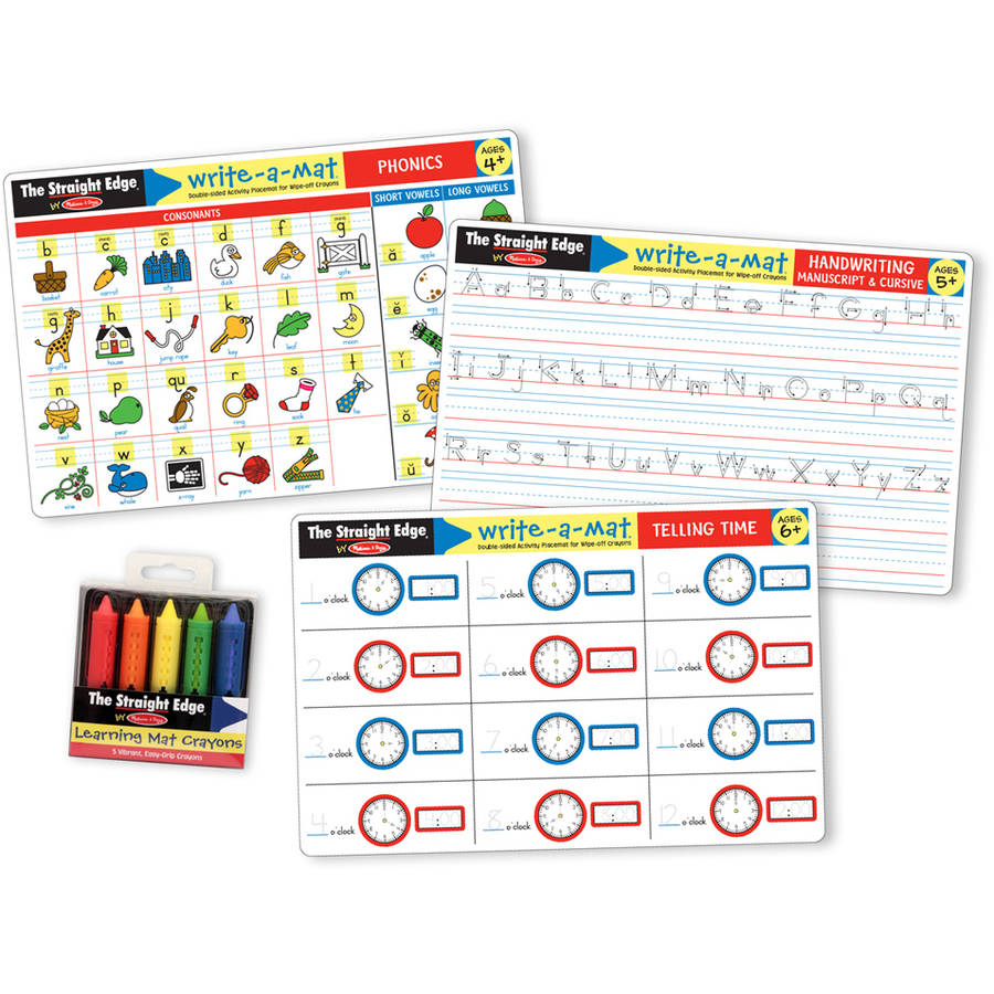 Melissa & Doug Basic Skills Placemat Set - Phonics  Handwriting  and Telling Time