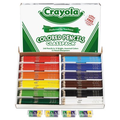 Crayola Colored Woodcase Pencil Classpack, 3.3mm, 20 EA of 12 Ast Colors +12 Sharpeners