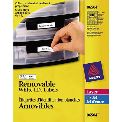 Avery 6504 Étiquettes D'identification Amovibles Blanches, Laser, 1-3/4