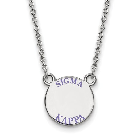 Solid 925 Sterling Silver Official Enamel Sigma Kappa Small Enl Pend Pendant Necklace Charm Chain - with Secure Lobster Lock Clasp 18  (Width = 12mm )