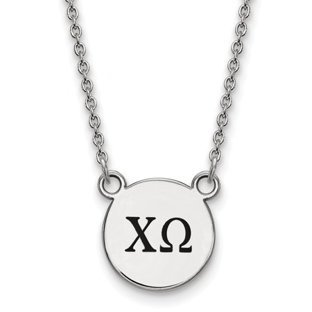 Solid 925 Sterling Silver Official Enamel Chi Omega Small Enl Pend Pendant Necklace Charm Chain - with Secure Lobster Lock Clasp 18  (Width = 12mm )