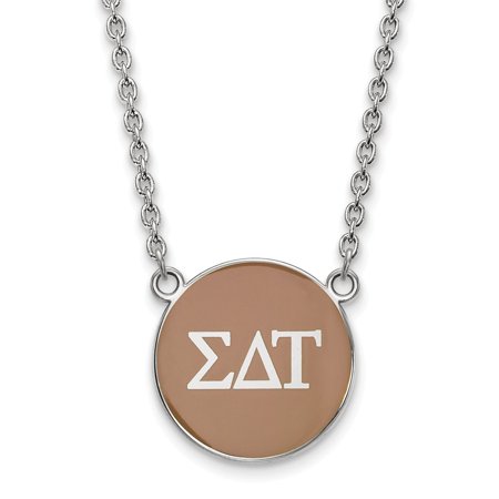 Solid 925 Sterling Silver Official Enamel Sigma Delta Tau Large Enl Pend Pendant Necklace Charm Chain - with Secure Lobster Lock Clasp 18  (Width = 19