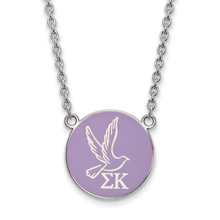 Solid 925 Sterling Silver Official Enamel Sigma Kappa Large Enl Pend Pendant Necklace Charm Chain - with Secure Lobster Lock Clasp 18  (Width = 19mm )