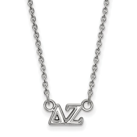 Solid 925 Sterling Silver Official Delta Zeta Extra Small Tiny Pend Pendant Necklace Charm Chain - with Secure Lobster Lock Clasp 18  (Width = 9mm )