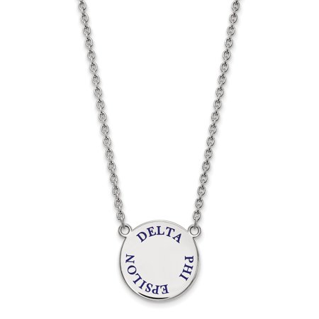 Solid 925 Sterling Silver Official Enamel Delta Phi Epsilon Large Enl Pend Pendant Necklace Charm Chain - with Secure Lobster Lock Clasp 18  (Width = 