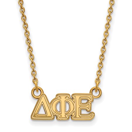 925 Sterling Silver Yellow Gold-Plated Official Delta Phi Epsilon Extra Small Tiny Pend Pendant Necklace Charm Chain - with Secure Lobster Lock Clasp 
