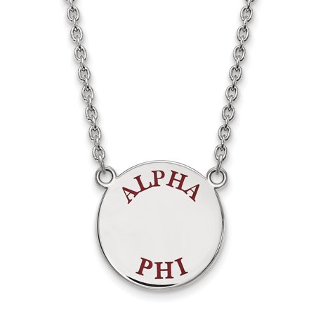 925 Sterling Silver Rh-plated LogoArt Alpha Phi Large Enl Pend with Necklace; 18 Inch; for Adults and Teens; for Women and Men