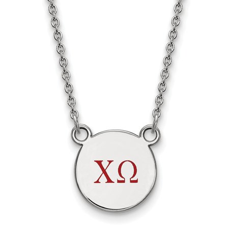 925 Sterling Silver Rh-plated LogoArt Chi Omega Sm Enl Pend with Necklace; 18 Inch; for Adults and Teens; for Women and Men