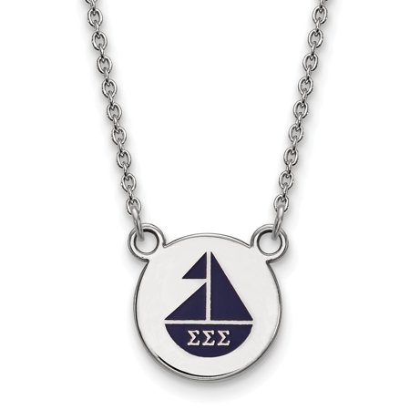 925 Sterling Silver Official Enamel Sigma Sigma Sigma Small Enl Pend Pendant Necklace Charm Chain - with Secure Lobster Lock Clasp 18  (Width = 12mm )
