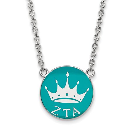 Solid 925 Sterling Silver Official Enamel Zeta Tau Alpha Large Enl Pend Pendant Necklace Charm Chain - with Secure Lobster Lock Clasp 18  (Width = 19m