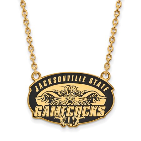 925 Sterling Silver Yellow Gold-Plated Official Jacksonville State U. Large Enl Pend. Necklace 18  (Width = 27mm )