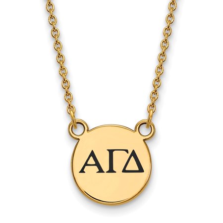925 Sterling Silver Enamel Gold-Plated Official Alpha Gamma Delta Small Enl Pend Pendant Necklace Charm Chain - with Secure Lobster Lock Clasp 18