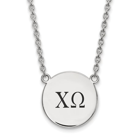 Solid 925 Sterling Silver Official Enamel Chi Omega Large Enl Pend Pendant Necklace Charm Chain - with Secure Lobster Lock Clasp 18  (Width = 19mm )