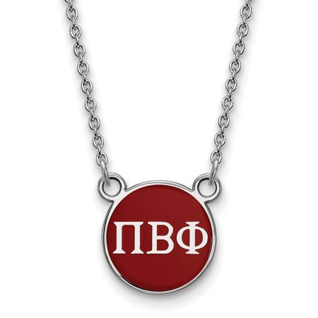 Solid 925 Sterling Silver Official Enamel Pi Beta Phi Small Enl Pend Pendant Necklace Charm Chain - with Secure Lobster Lock Clasp 18  (Width = 12mm )