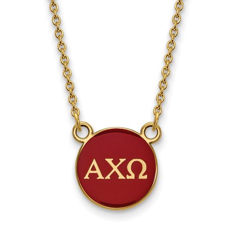 925 Sterling Silver Enamel Gold-Plated Official Alpha Chi Omega Small Enl Pend Pendant Necklace Charm Chain - with Secure Lobster Lock Clasp 18  (Widt