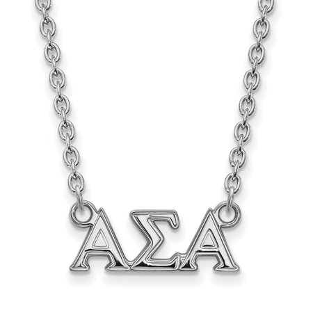 Solid 925 Sterling Silver Official Alpha Sigma Alpha Medium Pend Pendant Necklace Charm Chain - with Secure Lobster Lock Clasp 18  (Width = 19mm )