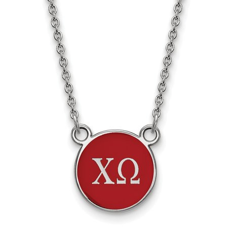 Solid 925 Sterling Silver Official Enamel Chi Omega Small Enl Pend Pendant Necklace Charm Chain - with Secure Lobster Lock Clasp 18  (Width = 12mm )