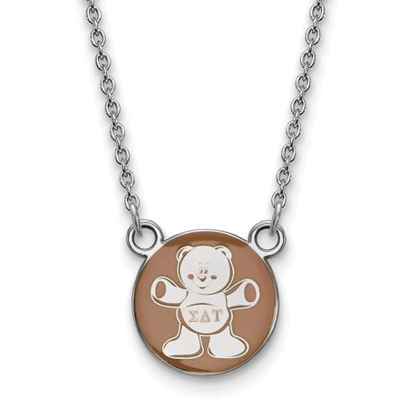 925 Sterling Silver Rh-plated LogoArt Sigma Delta Tau Sm Enl Pend with Necklace; for Adults and Teens; for Women and Men