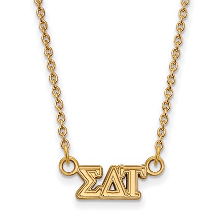 925 Sterling Silver Yellow Gold-Plated Official Sigma Delta Tau Extra Small Tiny Pend Pendant Necklace Charm Chain - with Secure Lobster Lock Clasp 18