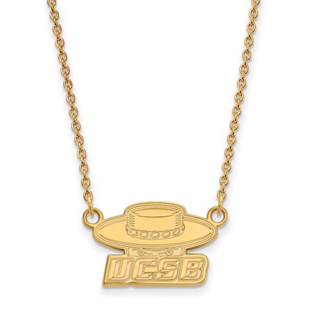 925 Sterling Silver Yellow Gold-Plated Official U of California Santa Barbara Small Pend Necklace - with Secure Lobster Lock Clasp 18  (Width = 19mm )