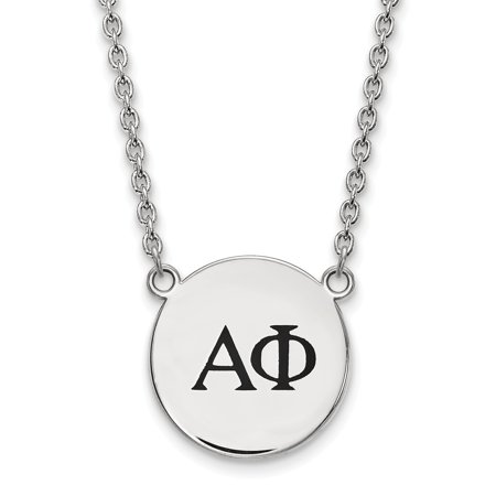 Solid 925 Sterling Silver Official Enamel Alpha Phi Large Enl Pend Pendant Necklace Charm Chain - with Secure Lobster Lock Clasp 18  (Width = 19mm )