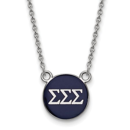 Sterling S. Rh-plated LogoArt Sigma Sigma Sigma Sm Enl Pend with Necklace; 18 Inch; for Adults and Teens; for Women and Men