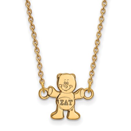 925 Sterling Silver Yellow Gold-Plated Official Sigma Delta Tau Extra Small Tiny Pend Pendant Necklace Charm Chain - with Secure Lobster Lock Clasp 18