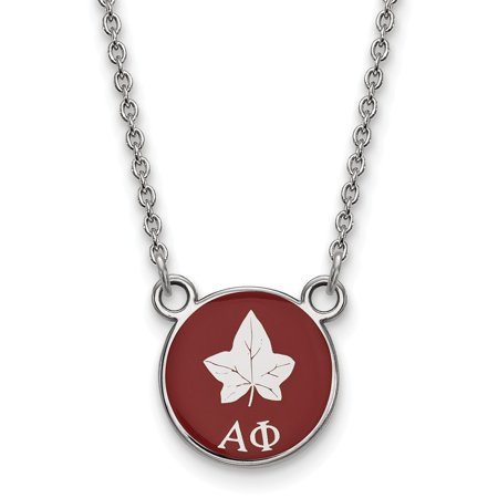 Solid 925 Sterling Silver Official Enamel Alpha Phi Small Enl Pend Pendant Necklace Charm Chain - with Secure Lobster Lock Clasp 18  (Width = 12mm )