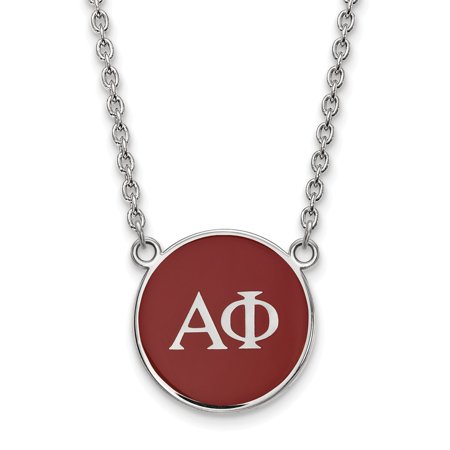 Solid 925 Sterling Silver Official Enamel Alpha Phi Large Enl Pend Pendant Necklace Charm Chain - with Secure Lobster Lock Clasp 18  (Width = 19mm )