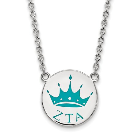 925 Sterling Silver Rh-plated LogoArt Zeta Tau Alpha Enl Pend with Necklace; 18 Inch; for Adults and Teens; for Women and Men