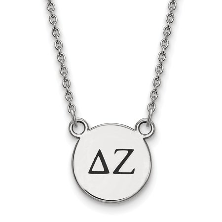 Solid 925 Sterling Silver Official Enamel Delta Zeta Small Enl Pend Pendant Necklace Charm Chain - with Secure Lobster Lock Clasp 18  (Width = 12mm )