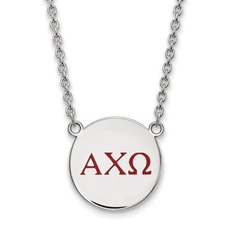 Solid 925 Sterling Silver Official Enamel Alpha Chi Omega Large Enl Pend Pendant Necklace Charm Chain - with Secure Lobster Lock Clasp 18  (Width = 19