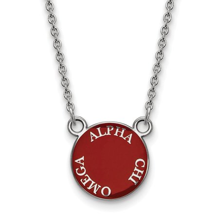 Sterling S. Rh-plated LogoArt Alpha Chi Omega Small Enl Pend with Necklace; 18 Inch; for Adults and Teens; for Women and Men