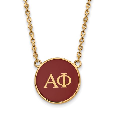925 Sterling Silver Enamel Gold-Plated Official Alpha Phi Large Enl Pend Pendant Necklace Charm Chain - with Secure Lobster Lock Clasp 18  (Width = 19