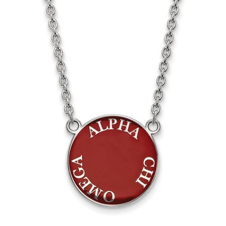 Solid 925 Sterling Silver Official Enamel Alpha Chi Omega Large Enl Pend Pendant Necklace Charm Chain - with Secure Lobster Lock Clasp 18  (Width = 19