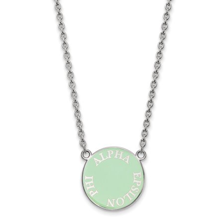 Solid 925 Sterling Silver Official Enamel Alpha Epsilon Phi Small Enl Pend Pendant Necklace Charm Chain - with Secure Lobster Lock Clasp 18  (Width = 